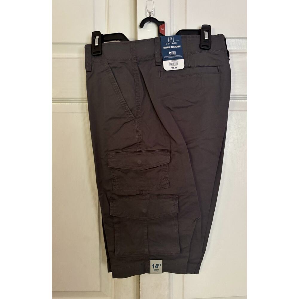 George Mens Cargo Messenger Shorts Size 34 Dark Gray 14in Inseam Below Knee NWT